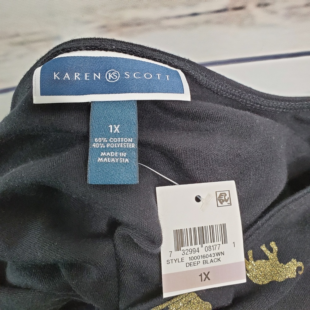 Karen Scott Black Elephant 1X Top Long Sleeves - Picture 5 of 5